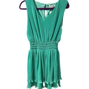 She + Sky Teal Pleated V-Neck Sleeveless Dress